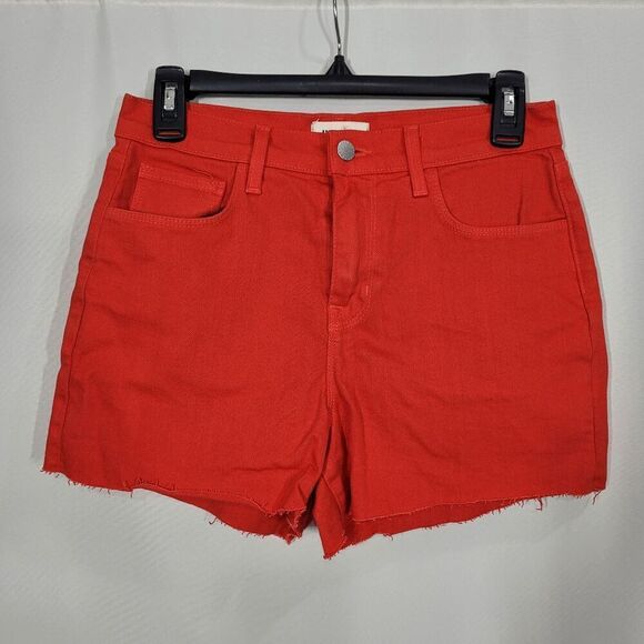 L’agence Betty Denim Shorts Size 25 Cut Off High Rise Frayed Hem Red
